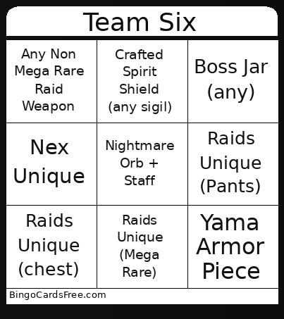 Team Six Bingo