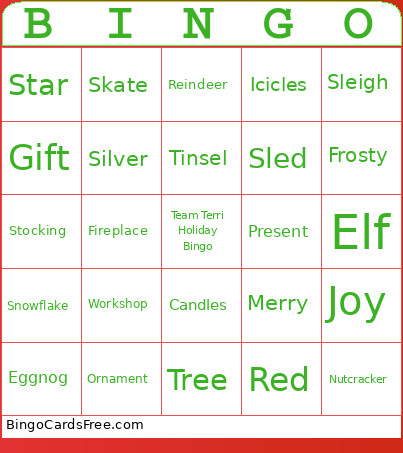 Team Terri Holiday Bingo Card