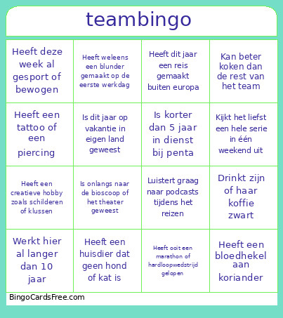 Team Bingo Card