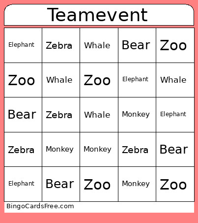 Teamevent Bingo Card