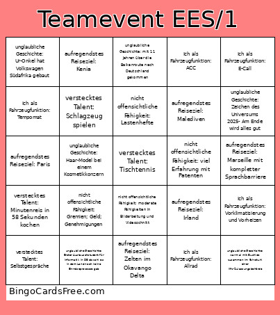 Teamevent EES/1 Bingo Card