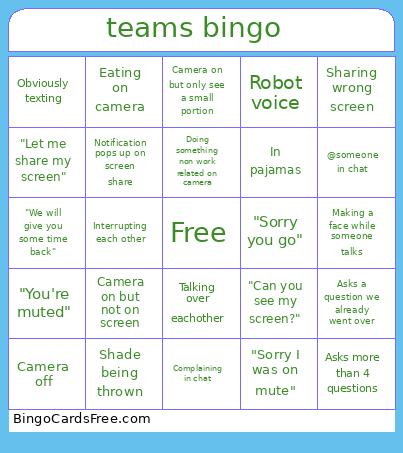 Teams Bingo Card