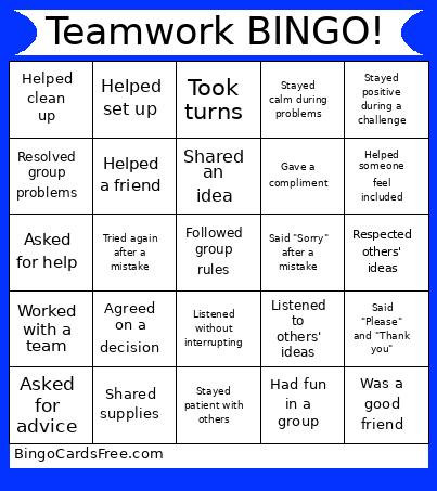 Teamwork ! Bingo Card