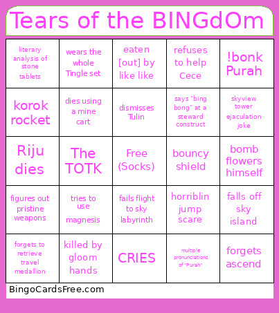 Tears Of The BINGdOm Bingo Card