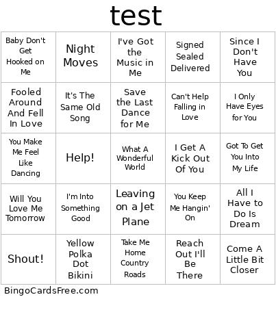 Teast4 Bingo Card