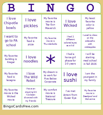 TEC Game Bingo Card