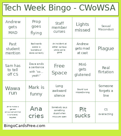 Tech Week - CWoWSA Bingo Card