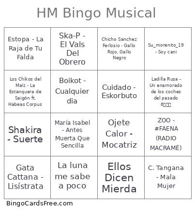 Techinfonerdmusic Bingo Card