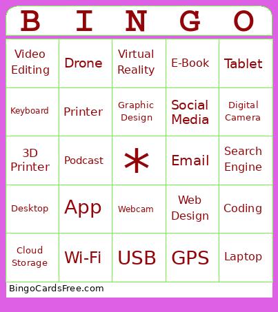 Technology Bingo Cards Free Pdf Printable Game, Title: BINGO