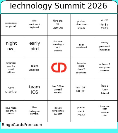 Technology Summit 2026 Bingo Card