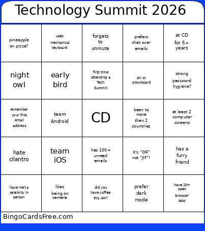 Technology Summit 2026 Bingo Card