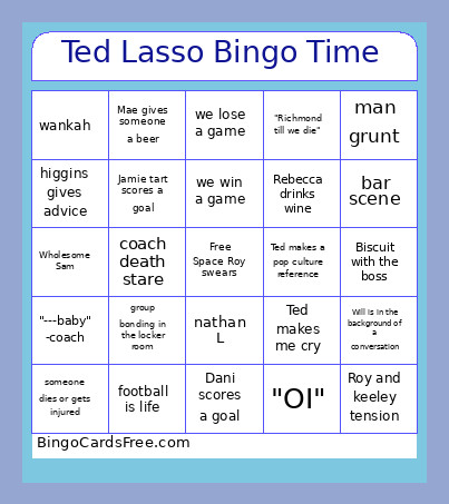 Ted Lasso Time Bingo Card