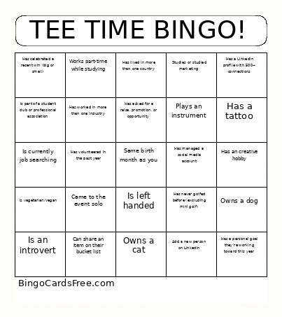 TEE TIME ! Bingo Card