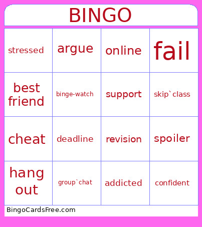 TEENAGERS !! Bingo Card