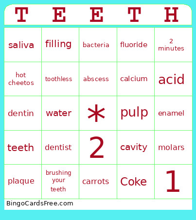 TEETH HEALTH Bingo Card