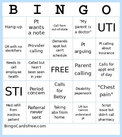 telephone triage Bingo