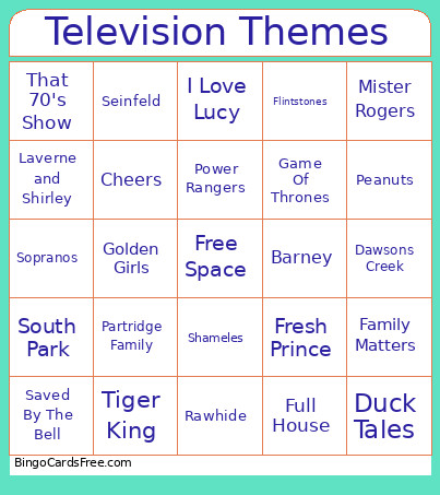 Television Themes Bingo Card