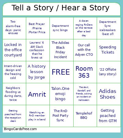 Tell A Story / Hear A Story Bingo Card