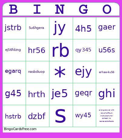 Template 1 Bingo Card