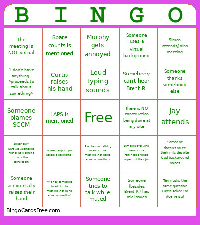 Template Bingo Card