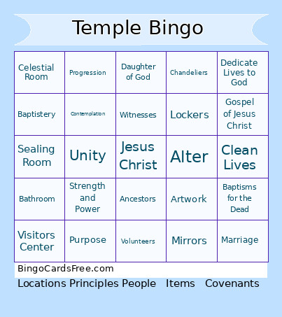 Temple Bingo Card