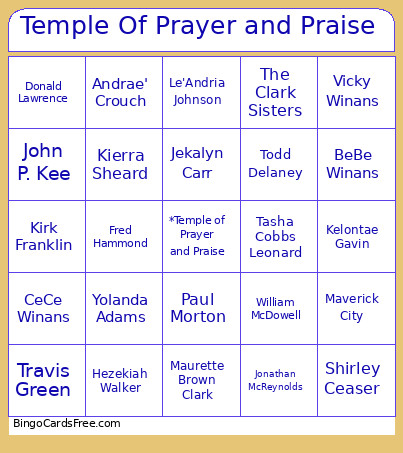 Temple Of Prayer And Praise Gospel Bingo Card