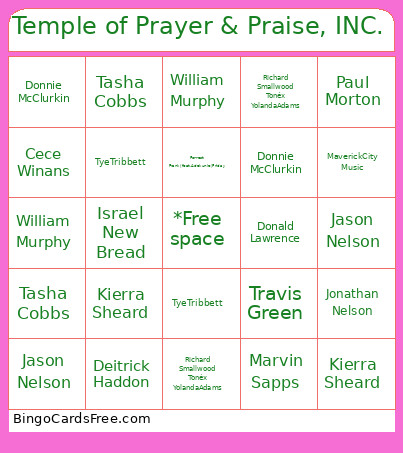 Temple Of Prayer & Praise, INC. Bingo Card