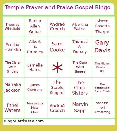 Temple Prayer And Praise Gospel Bingo Card 4