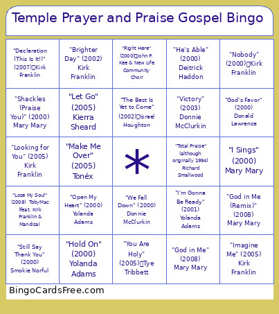Temple Prayer And Praise Gospel Bingo Card 3