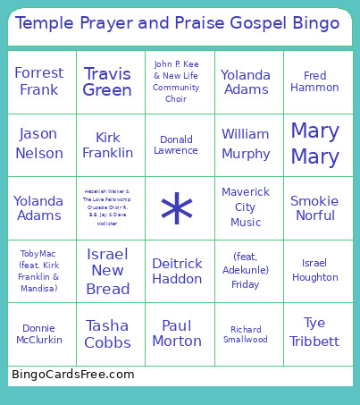 Temple Prayer And Praise Gospel Bingo Card