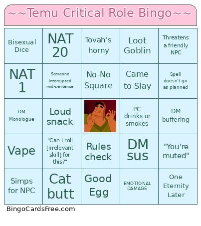 ~~Temu Critical Role Bingo~~