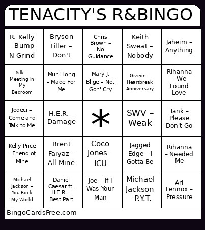 TENACITY'S R& Bingo Card 2