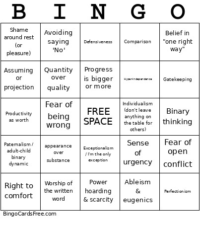 Tenets Of White Supremacy In Daily Life Bingo Card
