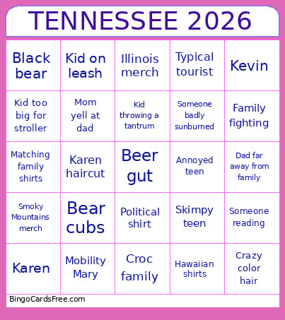 TENNESSEE 2026 Bingo Card