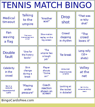 TENNIS MATCH Bingo Card