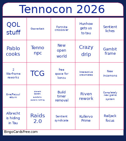 Tennocon 2026 Bingo Card