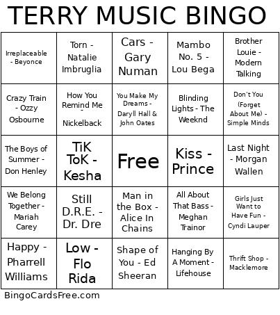 TERRY MUSIC BINGO