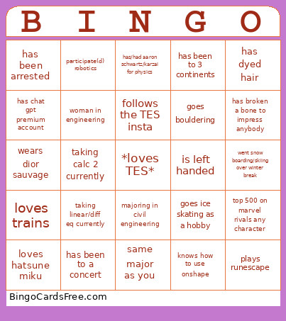 TES Bingo Card
