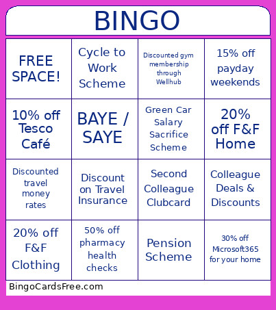 Tesco Benefits Bingo Card