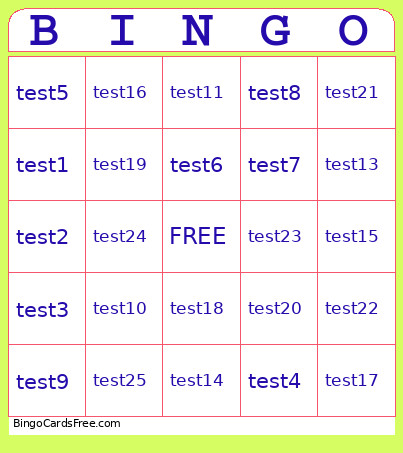 TESST Bingo Card
