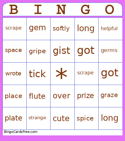 Test 2 Bingo Card