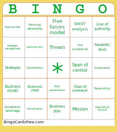 Test 3 Bingo Card