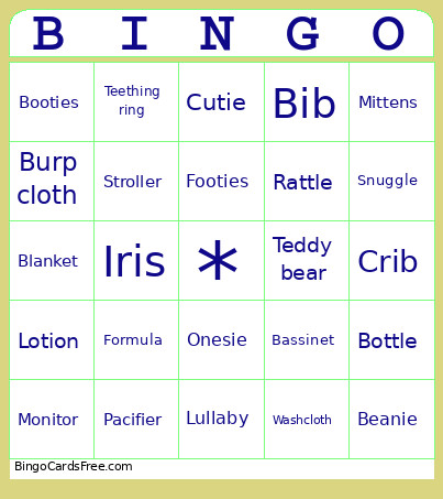 Test Baby Bingo Card