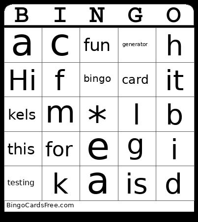 Test Bingo Card