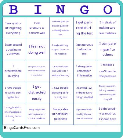 TEST BINGO Cards Free Pdf Printable Game, Title: BINGO