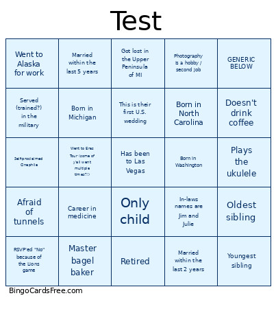 Test Bingo Card