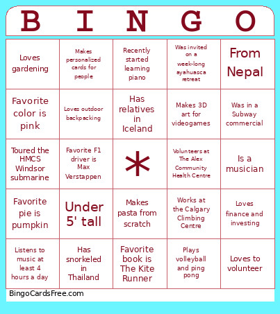 Test For 7 Gen Bingo Card