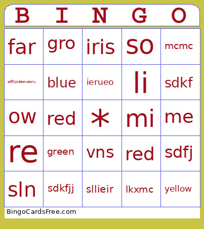 Test Template Bingo Card