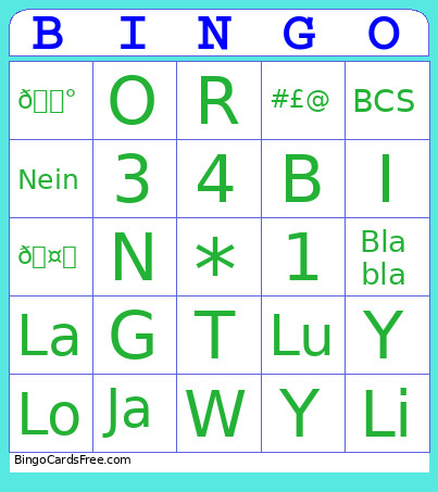 Test Template Bingo Card