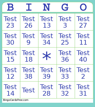 Test Template Bingo Card
